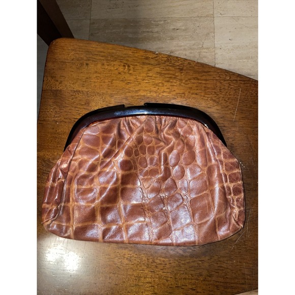 Vintage Vanessa Made in Italy Clutch Purse‎ Pebbled Leather Brown 12x8\